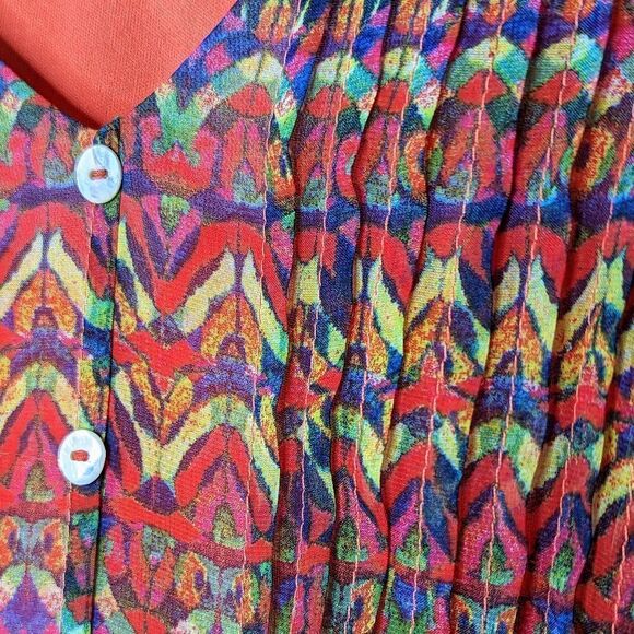 Rabbit Rabbit Rabbit Abstract Ombre Orange Red Pleated Shift Dress size 12 - Picture 8 of 15